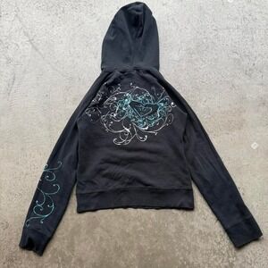 Early 2000s Roxy Embroidery Floral Vines Surf Femme Hoodie